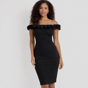 Zara off shoulder ruffle black body con dress